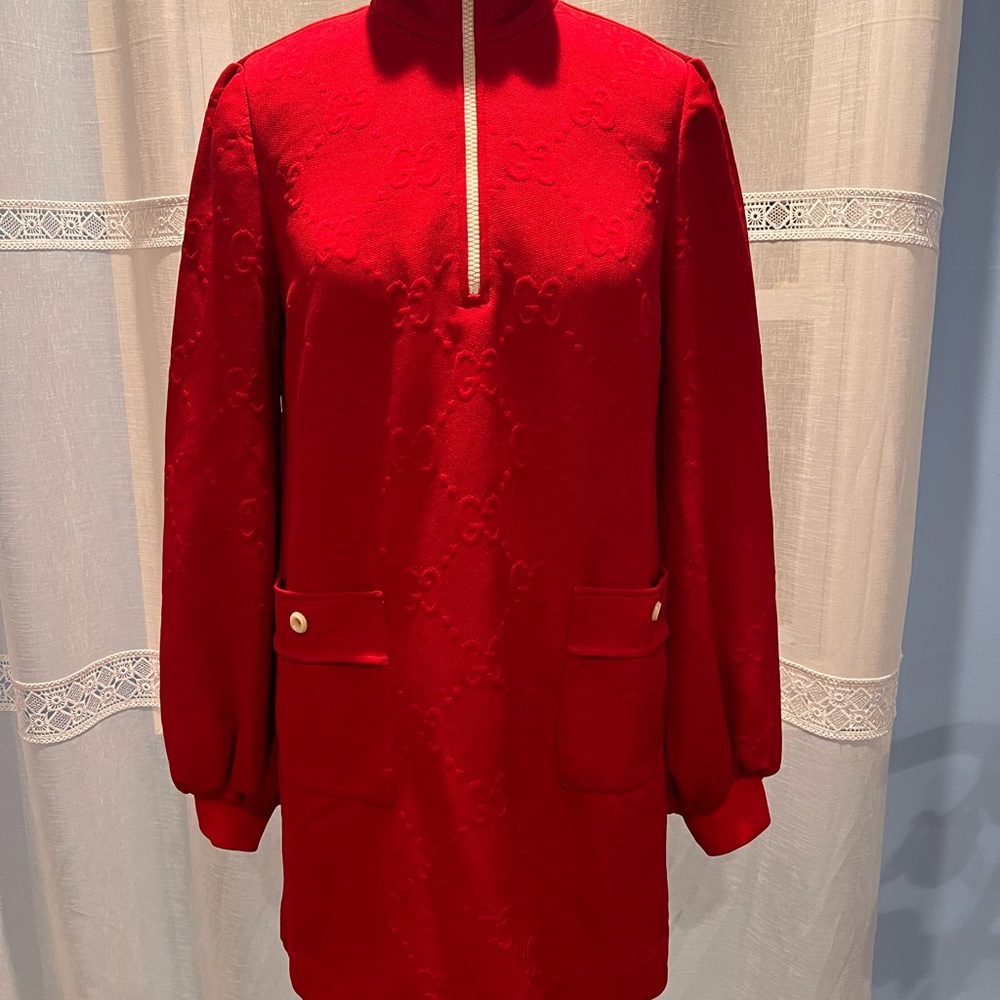 Gucci GG logo Red turtleneck Dress with exposed zipper